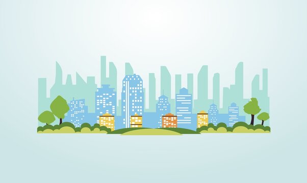 城市景觀高樓扁平矢量插畫(huà)