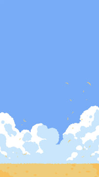 秋季插畫金色草地和藍色天空