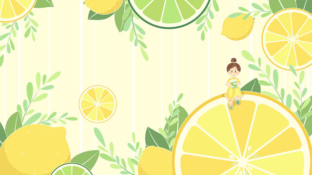 女孩檸檬夏季插畫