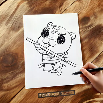 武俠生肖虎線描畫