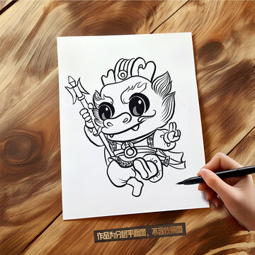 古風(fēng)生肖龍線描圖片