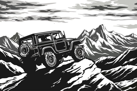越野車爬山矢量圖