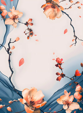 水彩花卉桃花背景圖