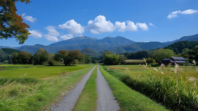 秋季鄉(xiāng)村公路與山脈風(fēng)光