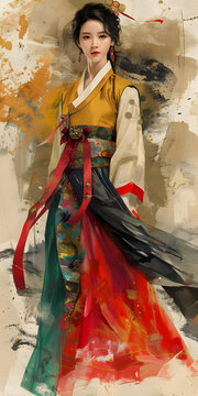 身穿韓國(guó)傳統(tǒng)服飾的美麗韓國(guó)女性
