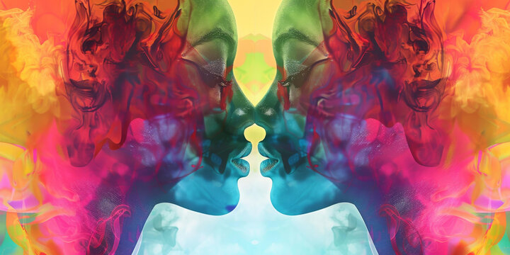 一個(gè)由煙霧制成的女人的臉的彩色肖像