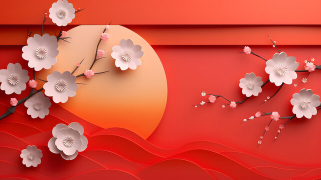 紅色喜慶紙雕梅花背景