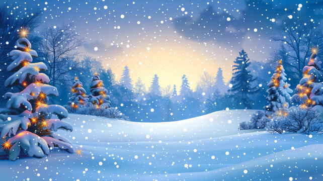 冬季雪景：圣誕樹林中的寧靜夜晚