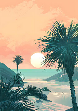 熱帶夕陽棕櫚樹風(fēng)景