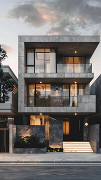 灰色外立面現(xiàn)代建筑房屋設(shè)計