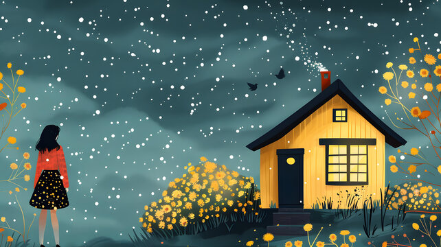 獨(dú)自在雪地里的小屋