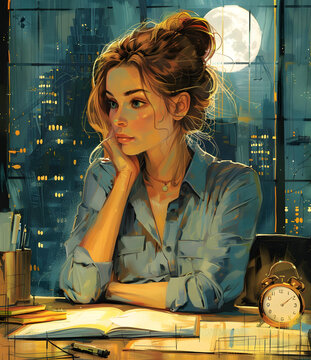 夜深人靜，奮發(fā)圖強(qiáng)的女孩