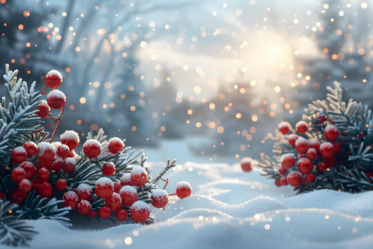 冬日雪景中的紅漿果