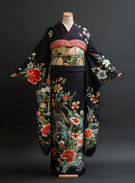 一件帶花鳥圖案的和服