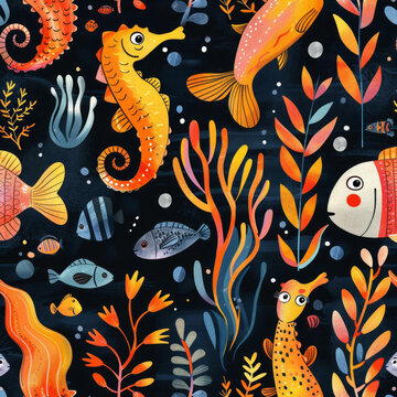 色彩斑斕的海底世界：可愛的小魚和海馬