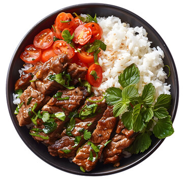 [免摳素材]牛肉米飯碗配櫻桃番茄和綠色香草
