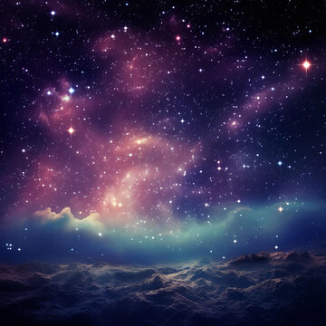 奇幻星云夜空山峰