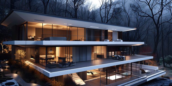 森林中極簡主義現(xiàn)代建筑住宅