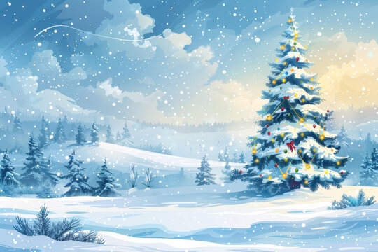 冬日雪景中的圣誕樹