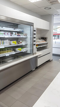 現代白色零售商店內部，帶有玻璃冷藏展示柜