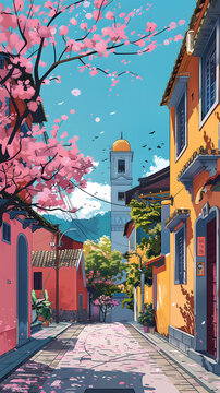 春天的城市街道