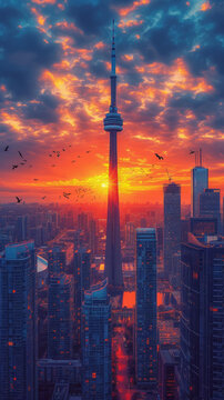 夕陽下的多倫多天際線