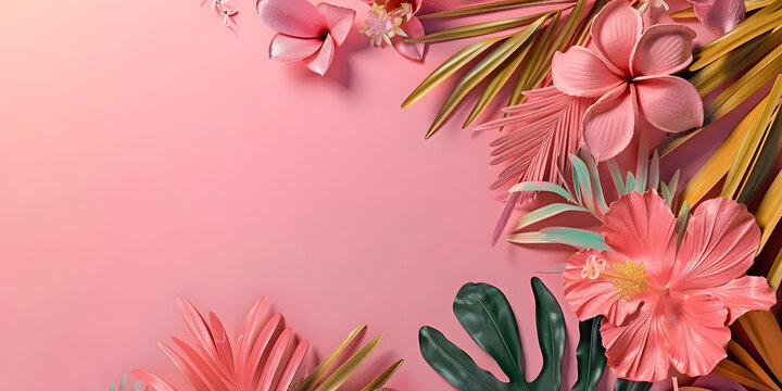 粉色熱帶花卉夏季背景