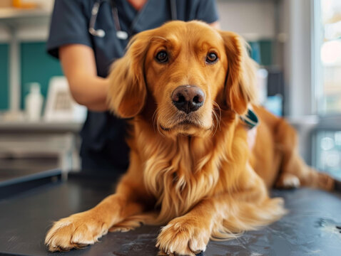 金毛犬獸醫(yī)檢查