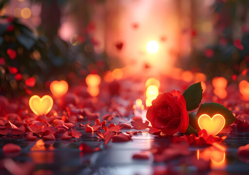 紅玫瑰花瓣愛心