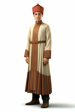 身穿塔塔爾族傳統(tǒng)服飾的年輕人