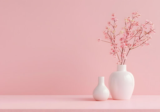 粉色背景白色花瓶花卉擺設(shè)