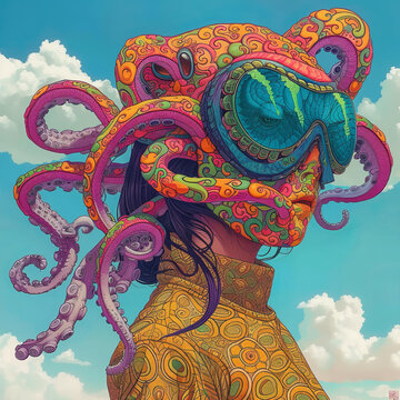 戴章魚頭飾的女人