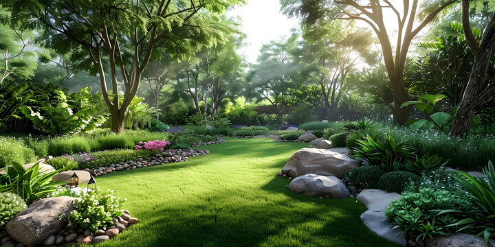 帶景觀花園和假山的庭院