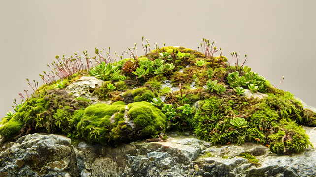 石頭上的苔蘚和多肉植物