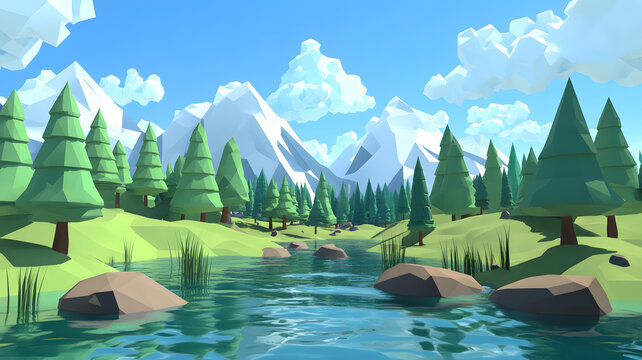 低多邊形3D山地景觀