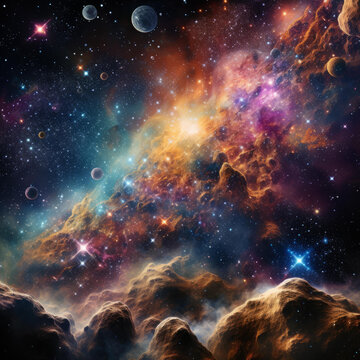 壯觀的太空奇觀繁星行星和色彩斑斕的星云