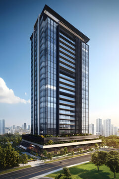 現(xiàn)代玻璃幕墻摩天大樓建筑設(shè)計(jì)