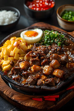 鐵板牛肉配蒜蓉醬和配菜
