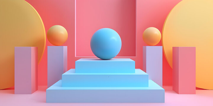3d渲染的藍(lán)色球體在粉紅色的背景上