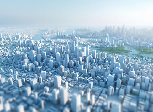 建模的未來城市摩天大樓河流穿城而過