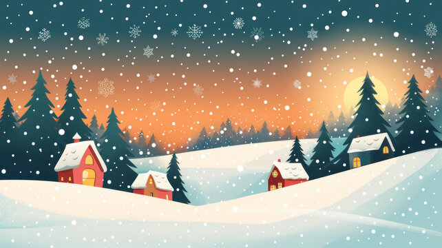 寧靜的冬夜雪景村莊