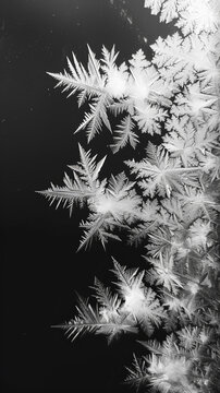 黑白展現(xiàn)了窗戶上美麗的霜花