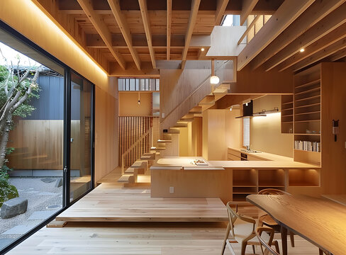現(xiàn)代木質(zhì)住宅室內(nèi)設(shè)計開放式平面圖