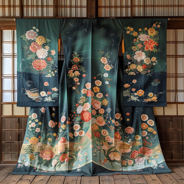 一件帶花卉圖案的和服