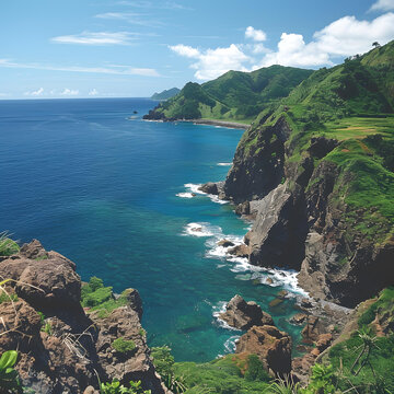 崎嶇的海岸和蔚藍(lán)的海洋