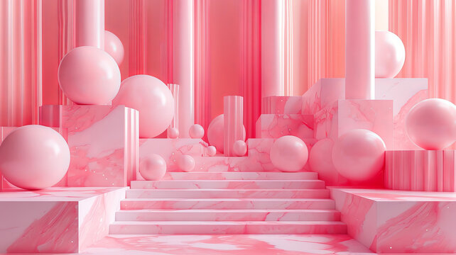粉色大理石球形展臺背景