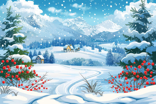 雪山村莊的AI圖片