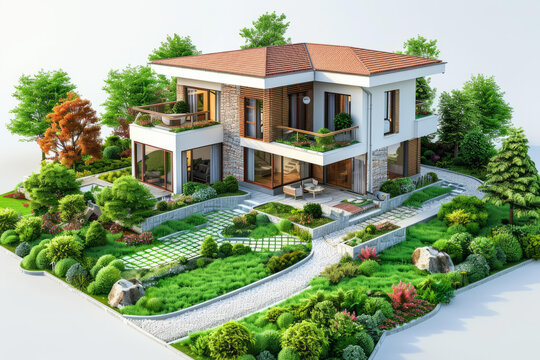 帶花園和游泳池的現(xiàn)代兩層住宅