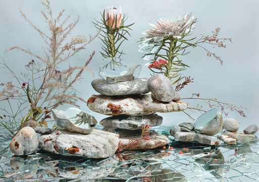 石頭花朵鏡子