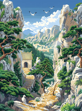 中國山水畫 山間建筑